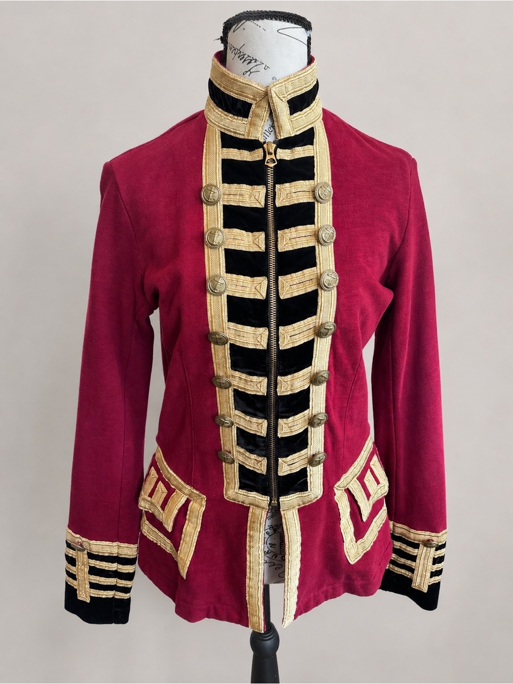 Denim & Supply Ralph Lauren Military Band Jacket Dark Red Gold Velvet Napoleon M